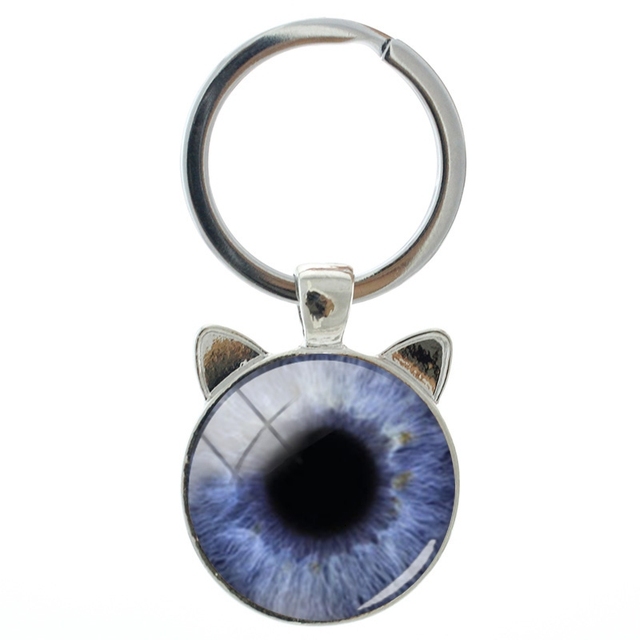 Nowość! Ręcznie posrebrzany brelok na klucze TAFREE - ucho kota, z kolorowym wzorem gałki ocznej - dla mężczyzn i kobiet - Wianko - 1