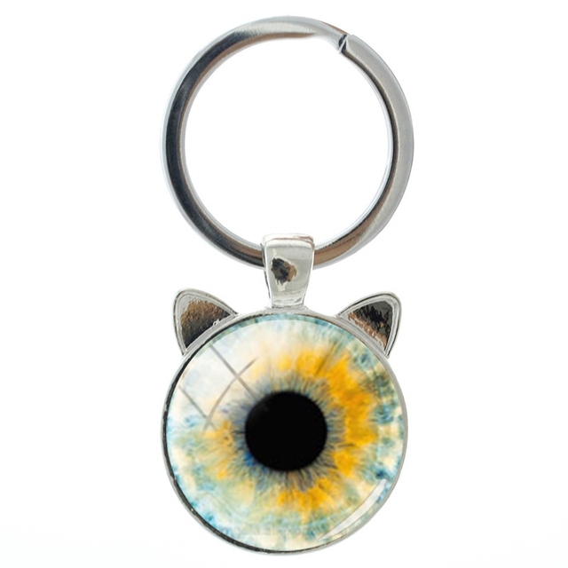 Nowość! Ręcznie posrebrzany brelok na klucze TAFREE - ucho kota, z kolorowym wzorem gałki ocznej - dla mężczyzn i kobiet - Wianko - 2