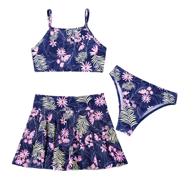 Dwuczęściowe stroje kąpielowe dla dzieci - Krótkie koszulki z nadrukiem i spódniczki kwiatowe z majtkami - Wianko - 3