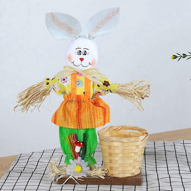 Wielkanocny króliczek słomkowy w bambusowym koszu z cukierkowym pudełkiem - Wianko - 5