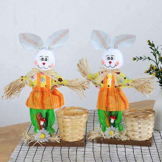 Wielkanocny króliczek słomkowy w bambusowym koszu z cukierkowym pudełkiem - Wianko - 4