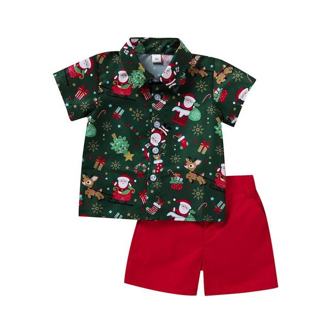 Zestaw ubrań Boże Narodzenie dla chłopców 1-6 lat - koszula, spodenki, spodnie, stroje - Wianko - 4