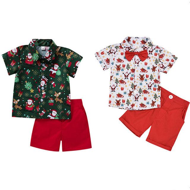 Zestaw ubrań Boże Narodzenie dla chłopców 1-6 lat - koszula, spodenki, spodnie, stroje - Wianko - 2