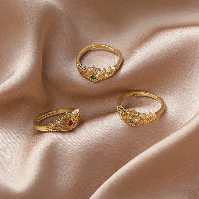 Luksusowy pierścionek korona z kryształem cyrkonii - elegancka biżuteria dla kobiet - Wianko - 6
