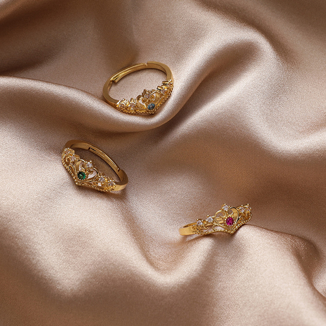 Luksusowy pierścionek korona z kryształem cyrkonii - elegancka biżuteria dla kobiet - Wianko - 7