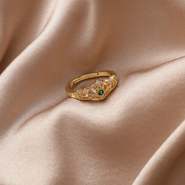 Luksusowy pierścionek korona z kryształem cyrkonii - elegancka biżuteria dla kobiet - Wianko - 4