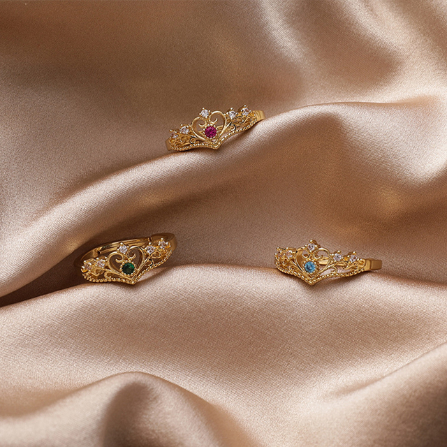 Luksusowy pierścionek korona z kryształem cyrkonii - elegancka biżuteria dla kobiet - Wianko - 5