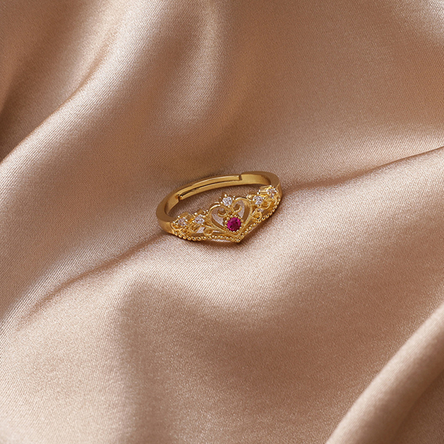Luksusowy pierścionek korona z kryształem cyrkonii - elegancka biżuteria dla kobiet - Wianko - 2