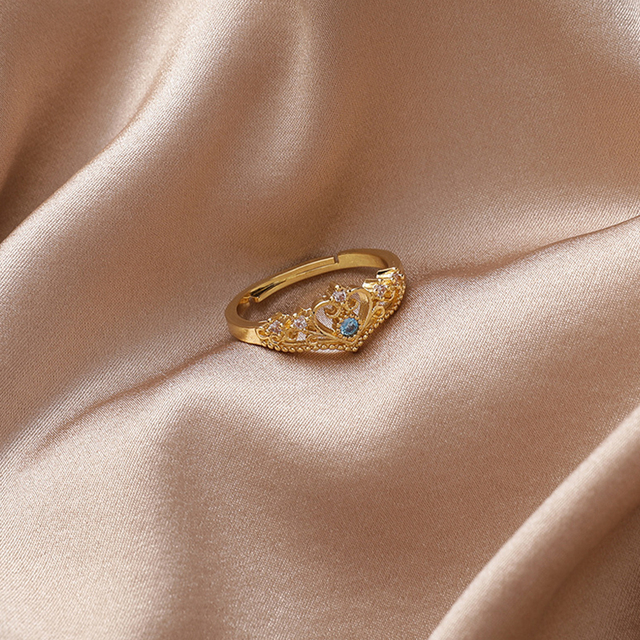 Luksusowy pierścionek korona z kryształem cyrkonii - elegancka biżuteria dla kobiet - Wianko - 3