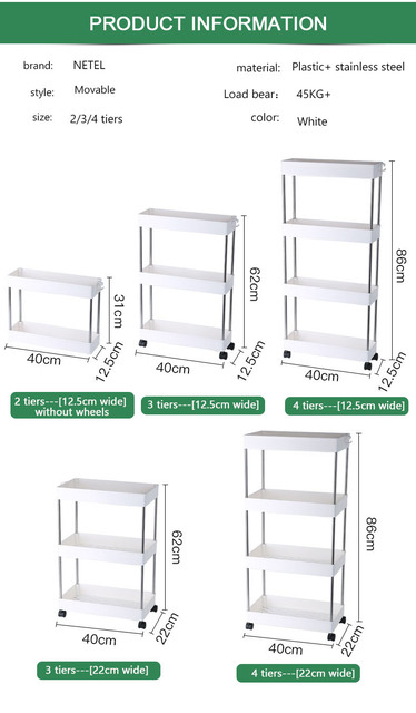Organizer slim NETEL: mobilny wózek do oszczędzania miejsca na półce kuchennej, biały - Wianko - 3