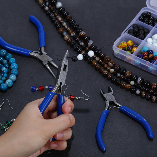 Narzędzia do tworzenia i naprawy biżuterii: Niebieski Mini - igła do przekłuwania, szczypce, szydełko, otwieracz, torba - Wianko - 12