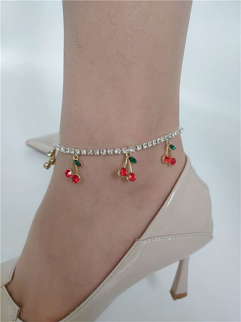 Złoty łańcuch wiśniowy z kryształem Rhinestone, czeskie plażowe sandały biżuteryjna bransoleta na kostkę - kobiecy urok - Wianko - 6