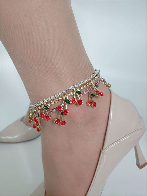 Złoty łańcuch wiśniowy z kryształem Rhinestone, czeskie plażowe sandały biżuteryjna bransoleta na kostkę - kobiecy urok - Wianko - 7