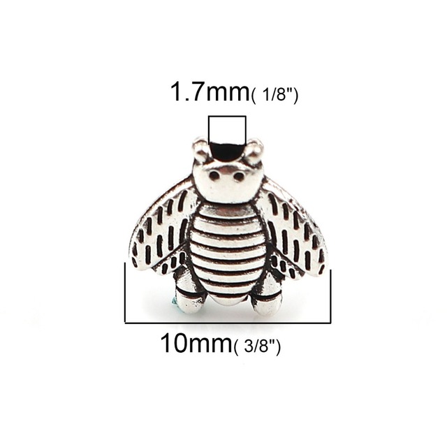 Koraliki dystansowe Fly Silver 10mm x 10mm ze stopu cynku, 100 szt - Wianko - 2