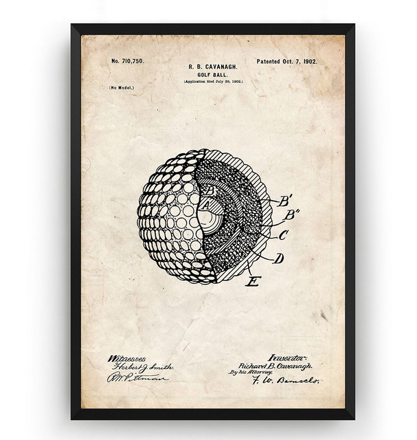 Plakat na płótnie Vintage Piłka Golfowa 1902 Patent Blueprint do dekoracji ściany w stylu malarstwa i kaligrafii - Wianko - 4