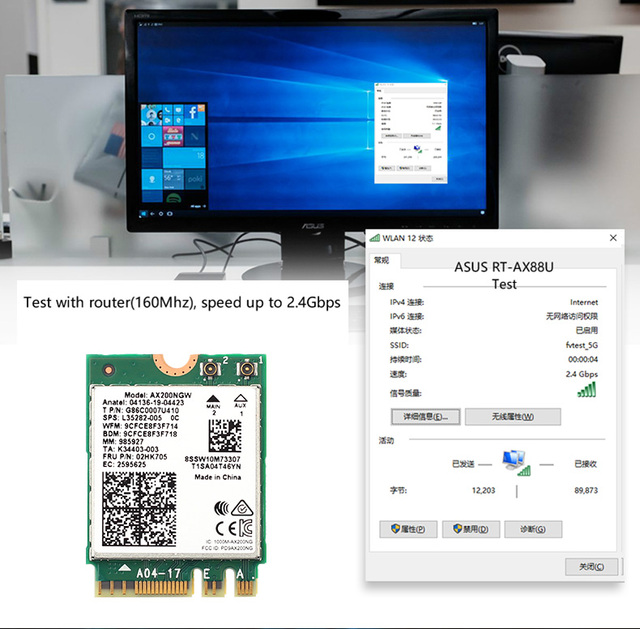 Karta sieciowa WiFi 6 AX200NGW 2974 mb/s Intel AX200 NGFF M.2 Bluetooth 5.1 (2.4G/5Ghz) dla Windows 10 - Wianko - 7