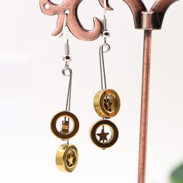 Kolczyki wiszące z hematytu złote koraliki - biżuteria z kamieniem naturalnym 10mm, para A520 - Wianko - 4
