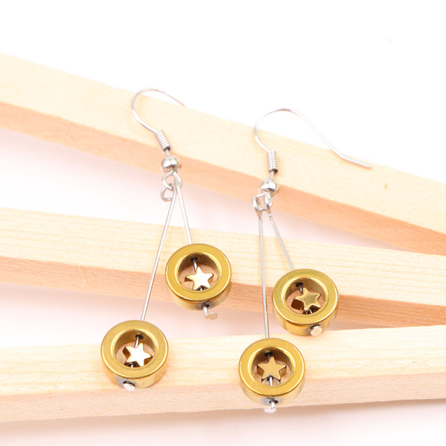 Kolczyki wiszące z hematytu złote koraliki - biżuteria z kamieniem naturalnym 10mm, para A520 - Wianko - 15