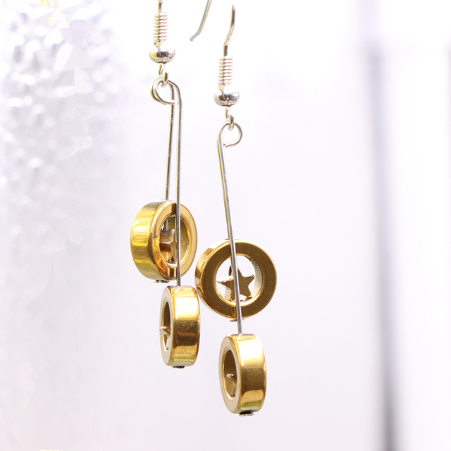 Kolczyki wiszące z hematytu złote koraliki - biżuteria z kamieniem naturalnym 10mm, para A520 - Wianko - 9