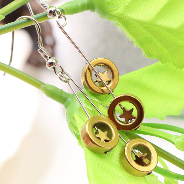 Kolczyki wiszące z hematytu złote koraliki - biżuteria z kamieniem naturalnym 10mm, para A520 - Wianko - 10