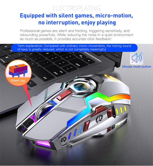 Bezprzewodowa mysz do gier z podświetleniem LED RGB, 2.4G, cicha, ergonomiczna, 1600DPI, 7 przycisków, optyczna, USB, dla PC i laptopa - Wianko - 9