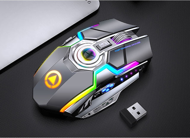 Bezprzewodowa mysz do gier z podświetleniem LED RGB, 2.4G, cicha, ergonomiczna, 1600DPI, 7 przycisków, optyczna, USB, dla PC i laptopa - Wianko - 12
