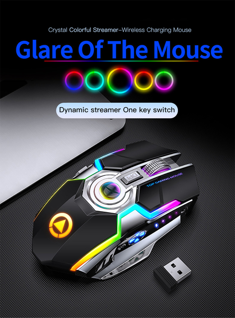 Bezprzewodowa mysz do gier z podświetleniem LED RGB, 2.4G, cicha, ergonomiczna, 1600DPI, 7 przycisków, optyczna, USB, dla PC i laptopa - Wianko - 1