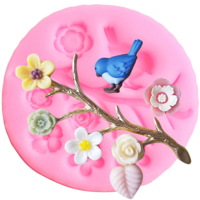 Forma silikonowa do ciast - Gałąź drzewa, kwiat, liść, granica, Rose, ptaki, sowa, czekoladki, dziecko, urodziny, kremówka, dekoracja ciast, narzędzia - Wianko - 1