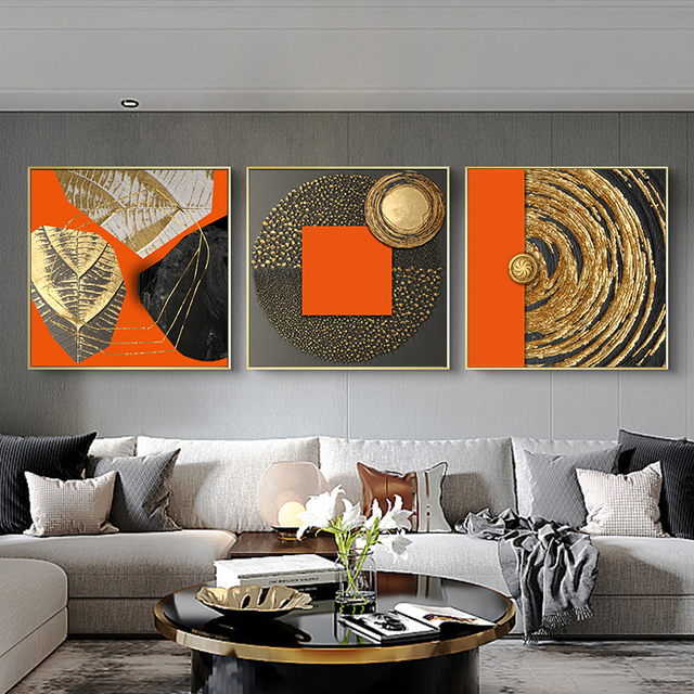 Złoty pomarańczowy czarny abstrakcyjny styl płótno malarstwo ścienne sztuka skandynawska do dekoracji salonu - Wianko - 1