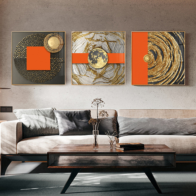 Złoty pomarańczowy czarny abstrakcyjny styl płótno malarstwo ścienne sztuka skandynawska do dekoracji salonu - Wianko - 10