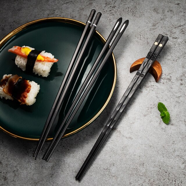 Zestaw 5 par japońskich pałeczek do sushi i chińskiego jedzenia - metalowe pałeczki wielokrotnego użytku - Wianko - 6