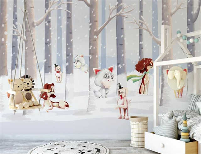 Duże tapety ścienne z motywem ślicznych grup szczeniąt w lesie i na śniegu - dekoracja dziecięca - Wianko - 6