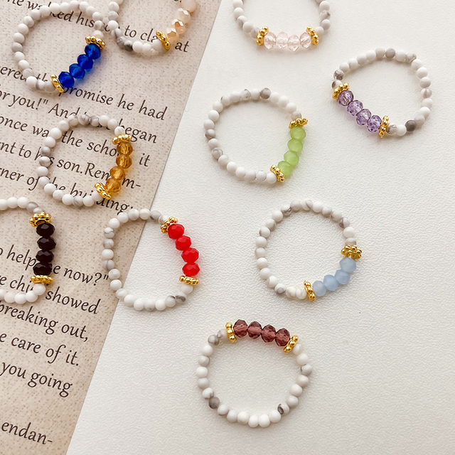 Nowe, kolorowe pierścienie z naturalnymi kamieniami i kryształami, wykonane ze stali nierdzewnej - regulowane, biżuteria Party 2021 - Wianko - 1