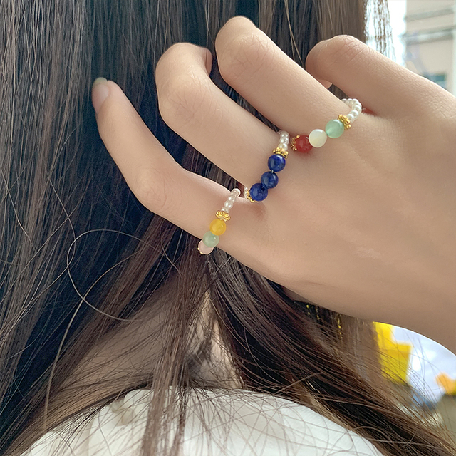 Nowe, kolorowe pierścienie z naturalnymi kamieniami i kryształami, wykonane ze stali nierdzewnej - regulowane, biżuteria Party 2021 - Wianko - 9