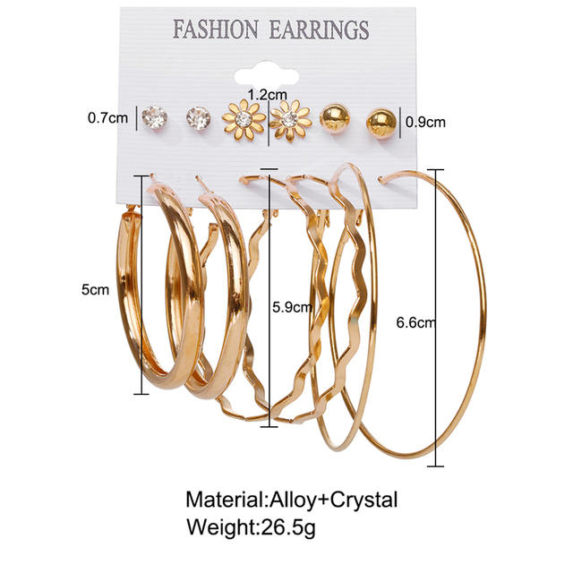 Złote oversize kolczyki Hoop z 2021 roku w stylu vintage - zestaw metalowych, okrągłych, geometrycznych kolczyków dla kobiet na imprezę i jako prezent - biżuteria modne kółka - Wianko - 4