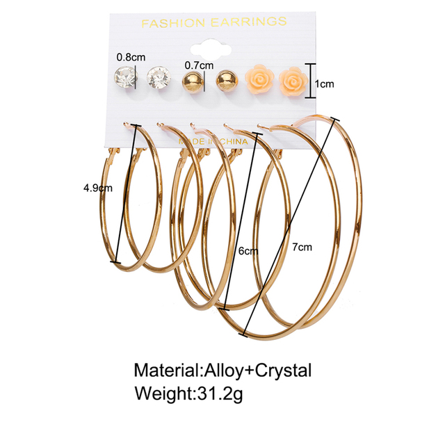 Złote oversize kolczyki Hoop z 2021 roku w stylu vintage - zestaw metalowych, okrągłych, geometrycznych kolczyków dla kobiet na imprezę i jako prezent - biżuteria modne kółka - Wianko - 2