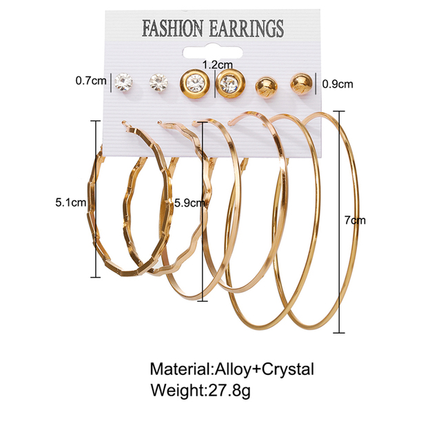 Złote oversize kolczyki Hoop z 2021 roku w stylu vintage - zestaw metalowych, okrągłych, geometrycznych kolczyków dla kobiet na imprezę i jako prezent - biżuteria modne kółka - Wianko - 3