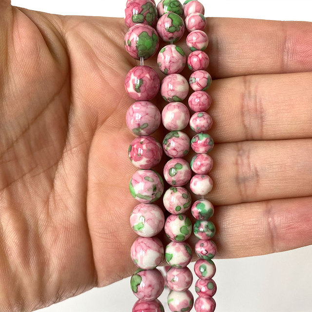 Kamienie koloru różowego i zielonego 6/8/10mm - naturalne okrągłe koraliki do DIY biżuterii - Wianko - 4