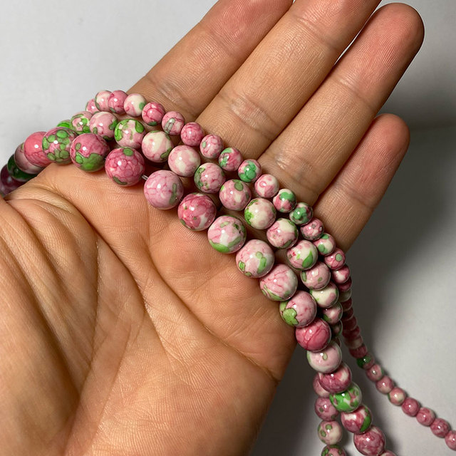 Kamienie koloru różowego i zielonego 6/8/10mm - naturalne okrągłe koraliki do DIY biżuterii - Wianko - 3