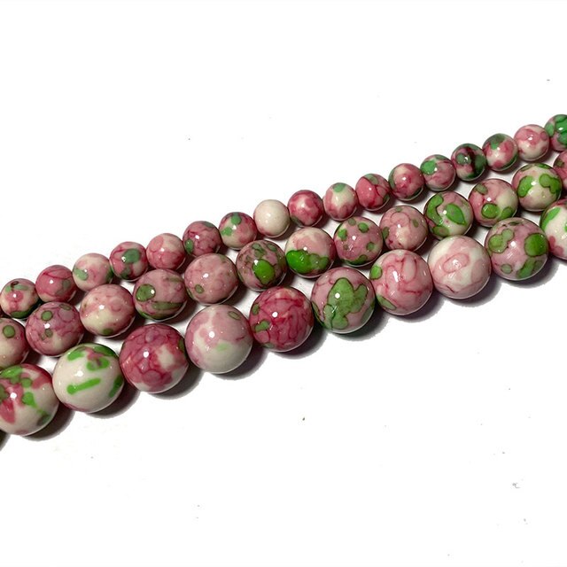Kamienie koloru różowego i zielonego 6/8/10mm - naturalne okrągłe koraliki do DIY biżuterii - Wianko - 2