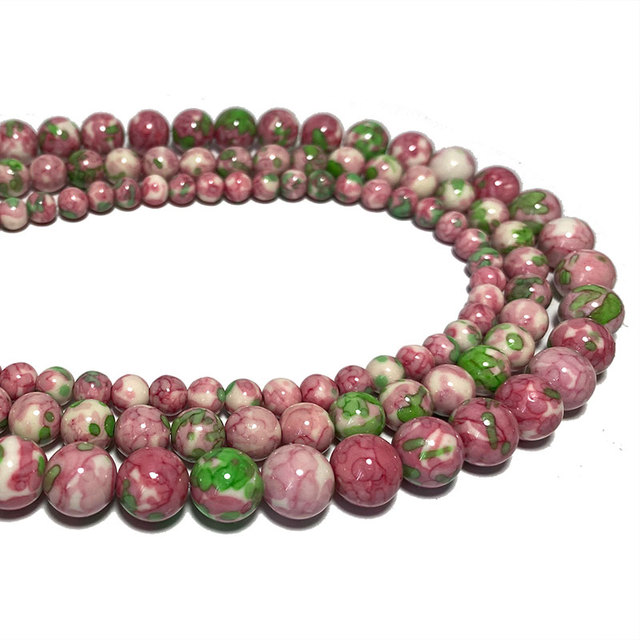 Kamienie koloru różowego i zielonego 6/8/10mm - naturalne okrągłe koraliki do DIY biżuterii - Wianko - 1