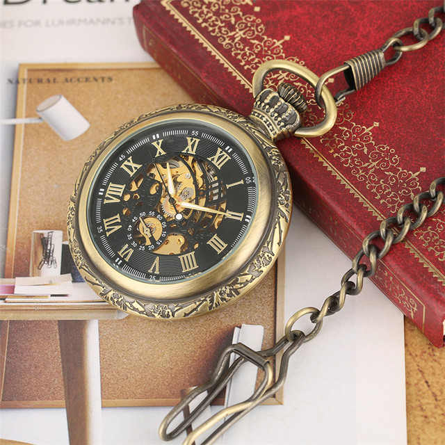 Zegarek kieszonkowy, styl Vintage, cyfry rzymskie, szkielet mechaniczny, ręczne naciąganie, wysoka jakość - biżuteryjny wisiorek - Wianko - 10