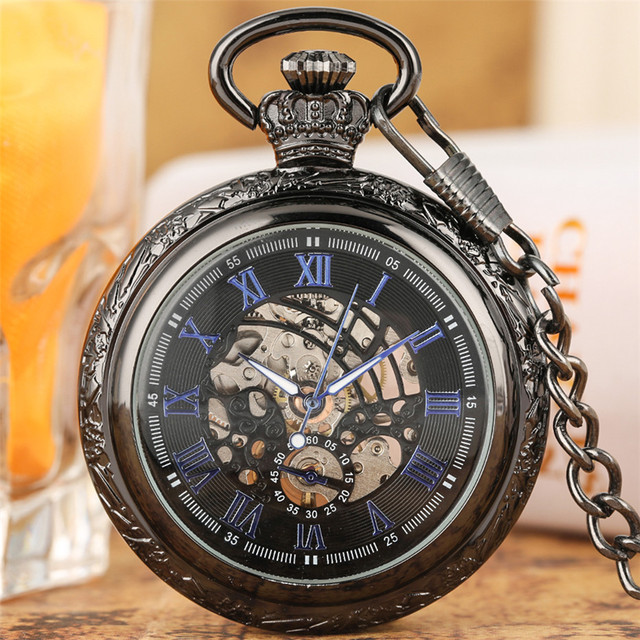 Zegarek kieszonkowy, styl Vintage, cyfry rzymskie, szkielet mechaniczny, ręczne naciąganie, wysoka jakość - biżuteryjny wisiorek - Wianko - 1