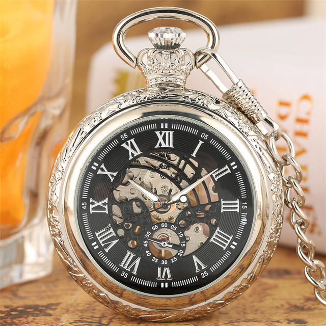 Zegarek kieszonkowy, styl Vintage, cyfry rzymskie, szkielet mechaniczny, ręczne naciąganie, wysoka jakość - biżuteryjny wisiorek - Wianko - 5