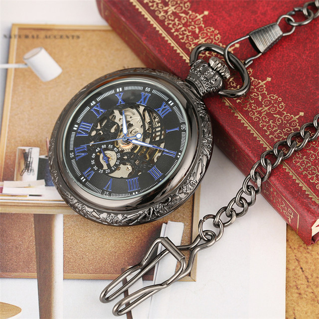 Zegarek kieszonkowy, styl Vintage, cyfry rzymskie, szkielet mechaniczny, ręczne naciąganie, wysoka jakość - biżuteryjny wisiorek - Wianko - 2