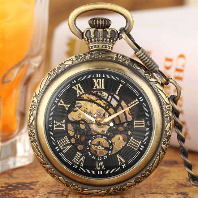 Zegarek kieszonkowy, styl Vintage, cyfry rzymskie, szkielet mechaniczny, ręczne naciąganie, wysoka jakość - biżuteryjny wisiorek - Wianko - 7