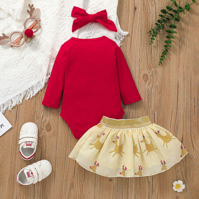 Zestaw ubrań dla niemowląt na Boże Narodzenie: body z długim rękawem i sukienka bawełniana w kolorze czerwonym. Ubrania dla dziewczynki, idealne dla noworodka do 18 miesięcy - Wianko - 3
