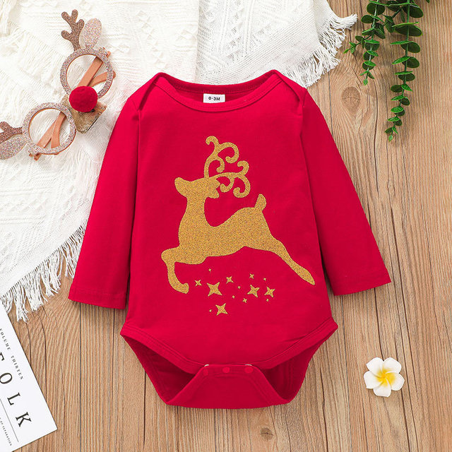 Zestaw ubrań dla niemowląt na Boże Narodzenie: body z długim rękawem i sukienka bawełniana w kolorze czerwonym. Ubrania dla dziewczynki, idealne dla noworodka do 18 miesięcy - Wianko - 4
