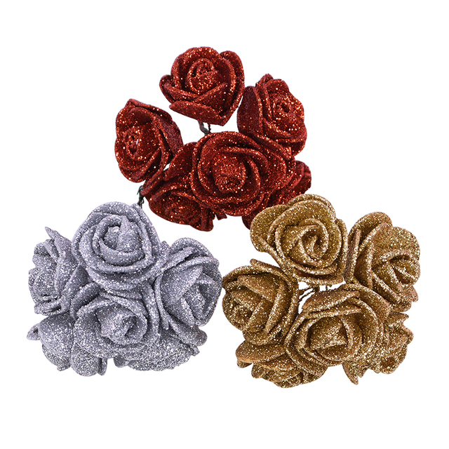 72 sztuki złoto srebro Glitter Foam Rose - sztuczne kwiaty do ślubnych dekoracji bukietów i wianków - pudełko dekoracyjne - Wianko - 19