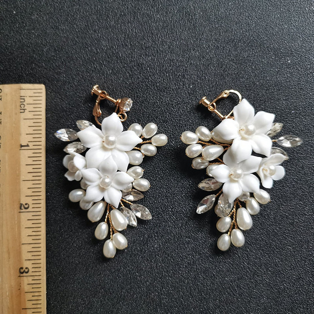 Kolczyki wiszące SLBRIDAL z ręcznie robionymi cyrkoniami, kryształami i perłami, w formie kwiatowego żyrandola na ślub, elegancka biżuteria dla kobiet - Wianko - 10
